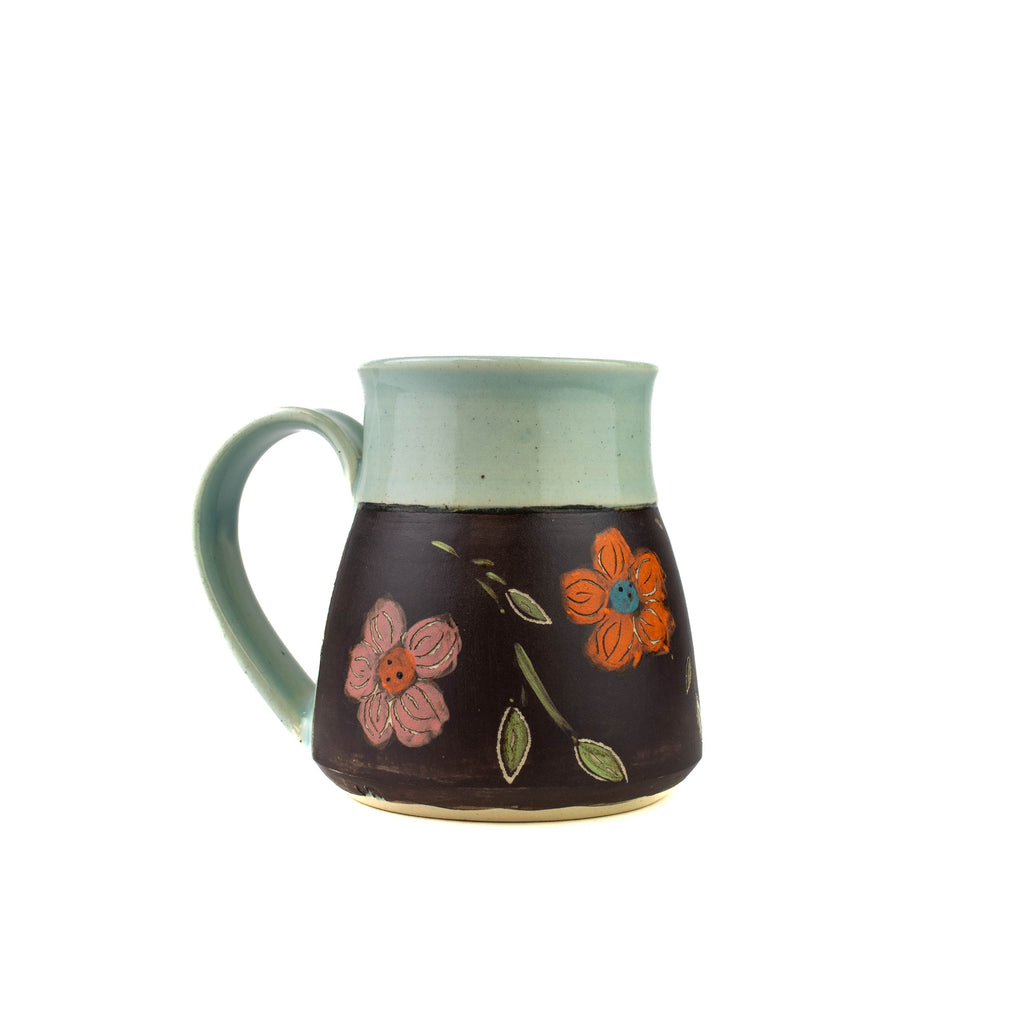 Mug Floral Sombre Ciselé Brûni