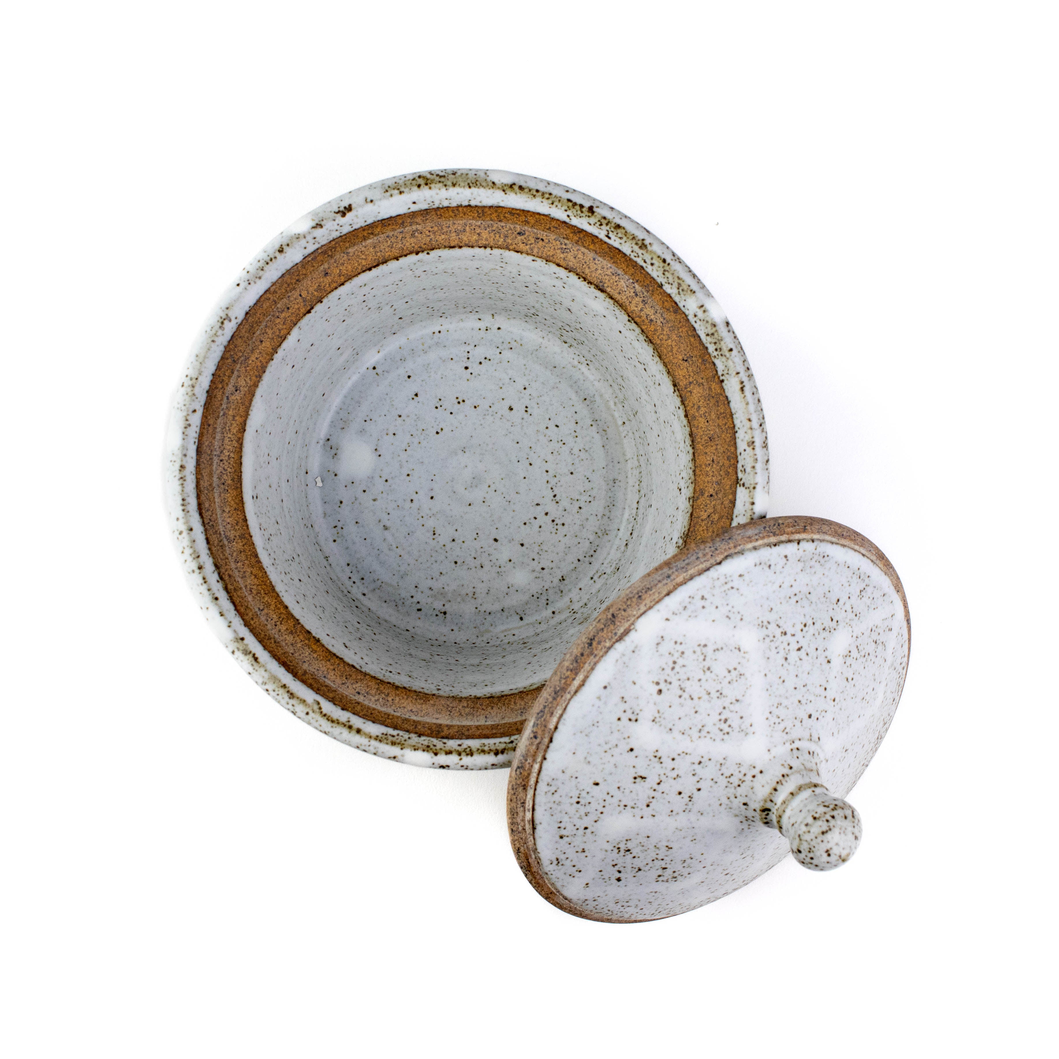 Bocal moucheté blanc avec couvercle