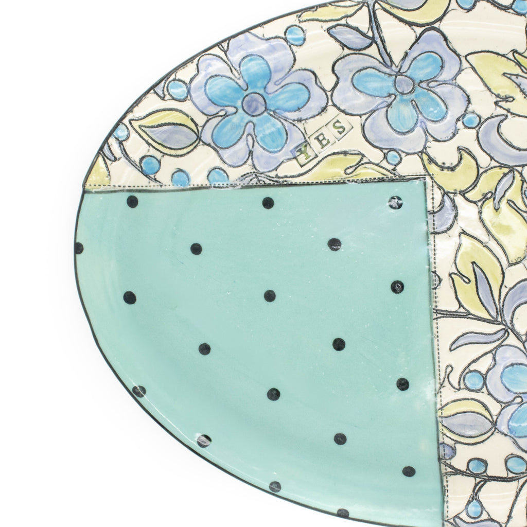 Plat de service ovale en turquoise