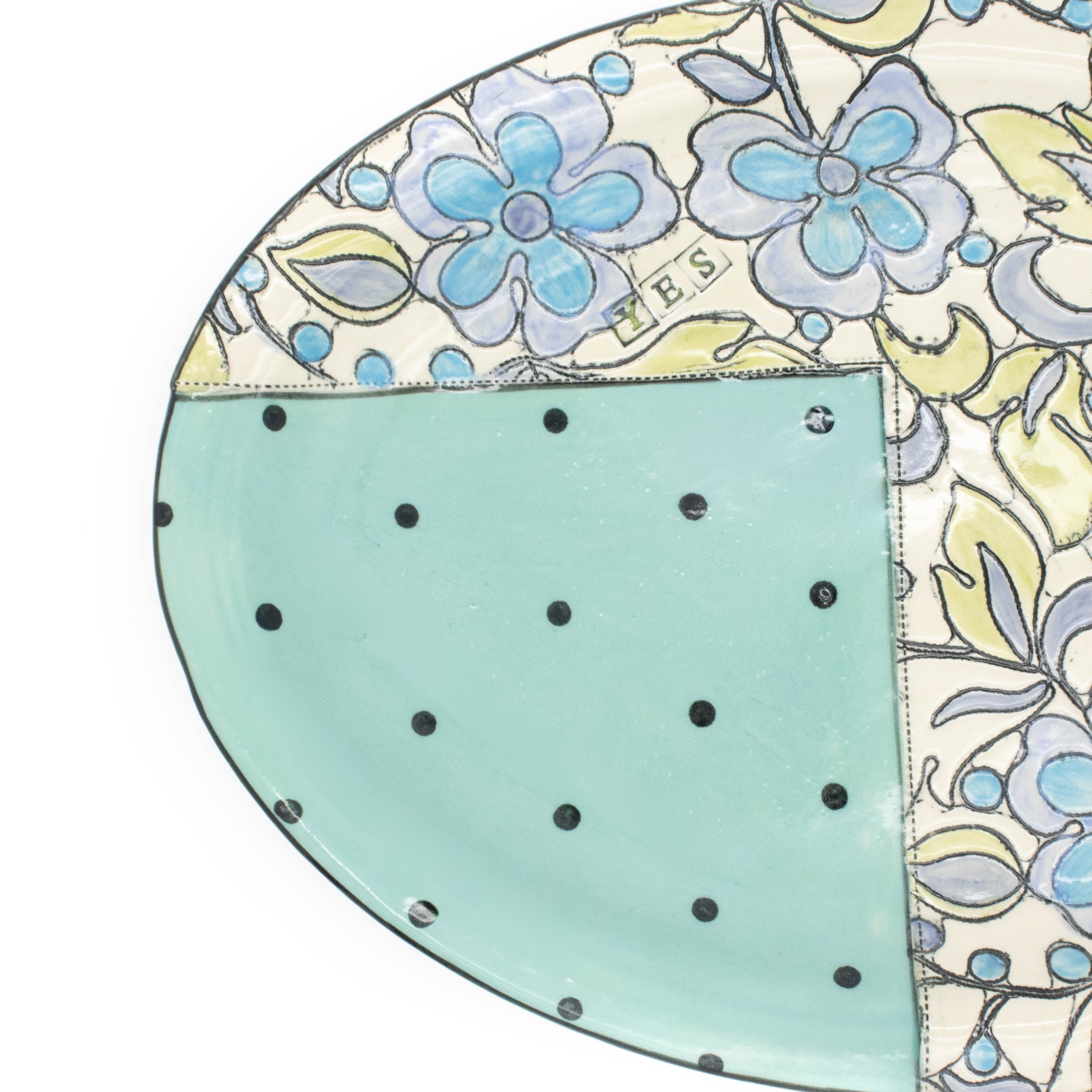 Plat de service ovale en turquoise