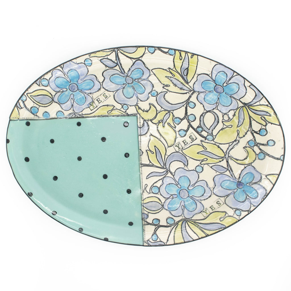 Plat de service ovale en turquoise