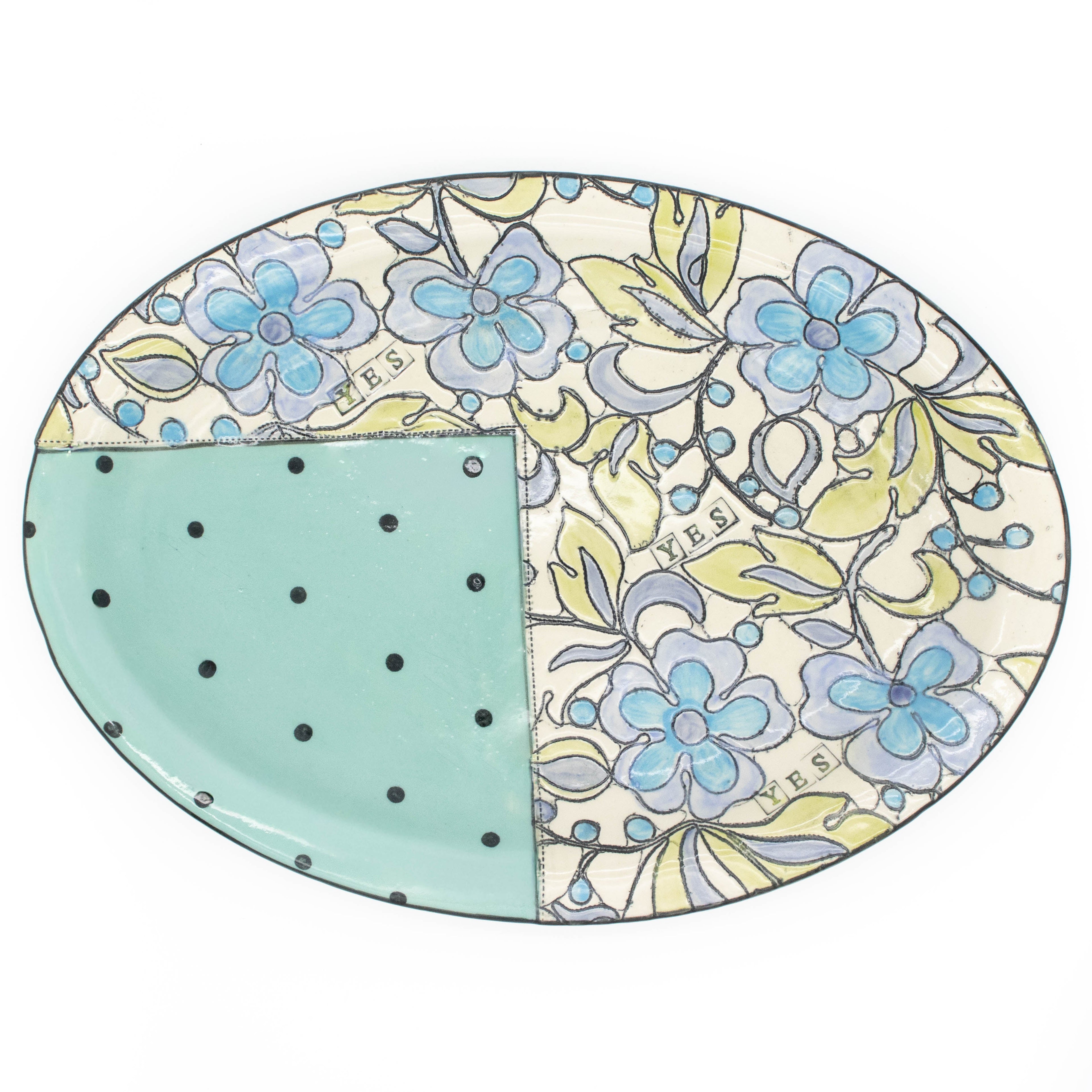 Plat de service ovale en turquoise