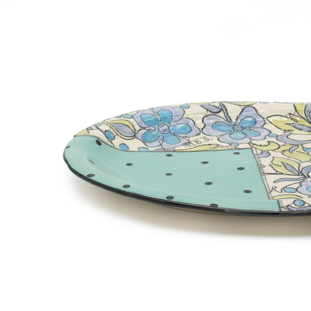 Plat de service ovale en turquoise