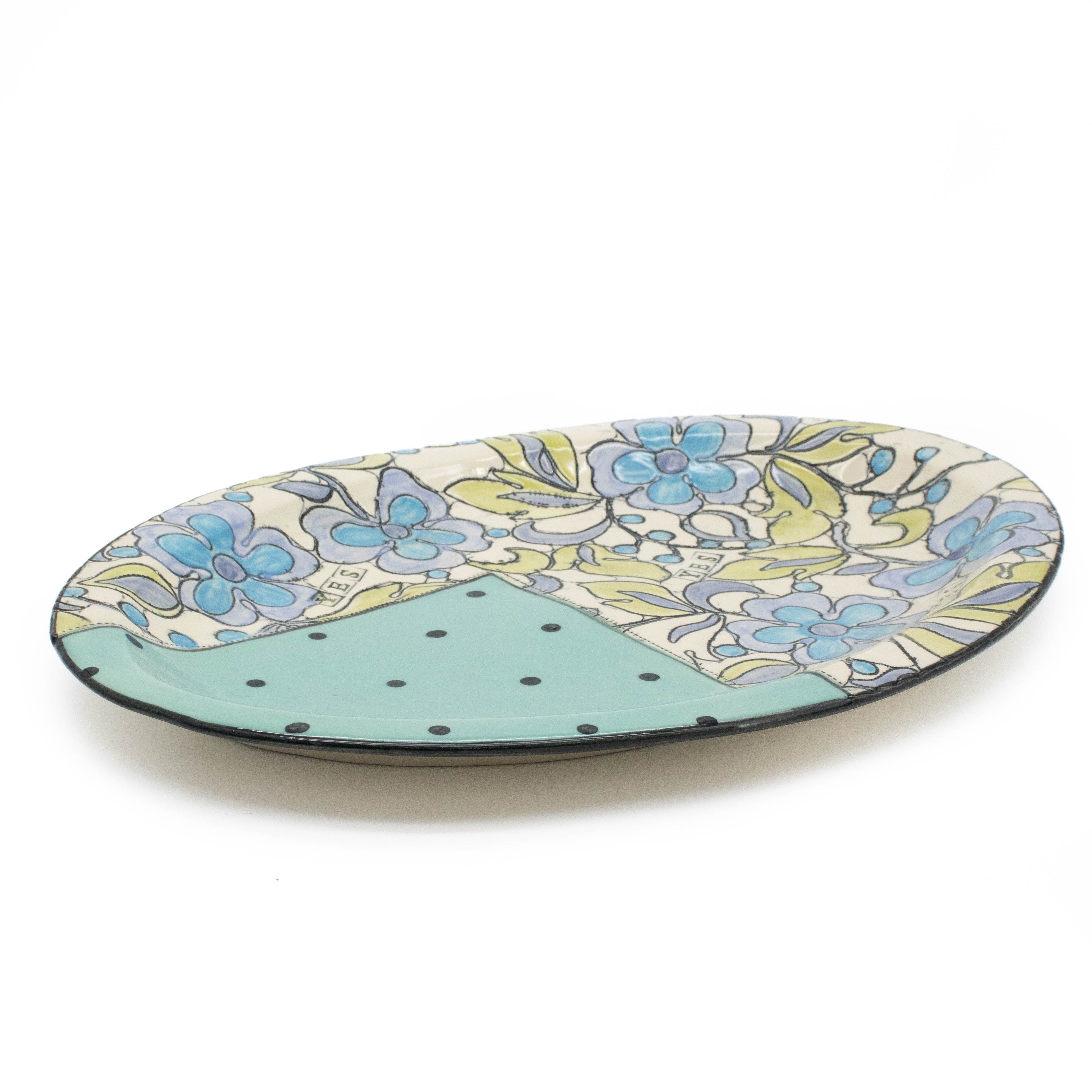 Plat de service ovale en turquoise